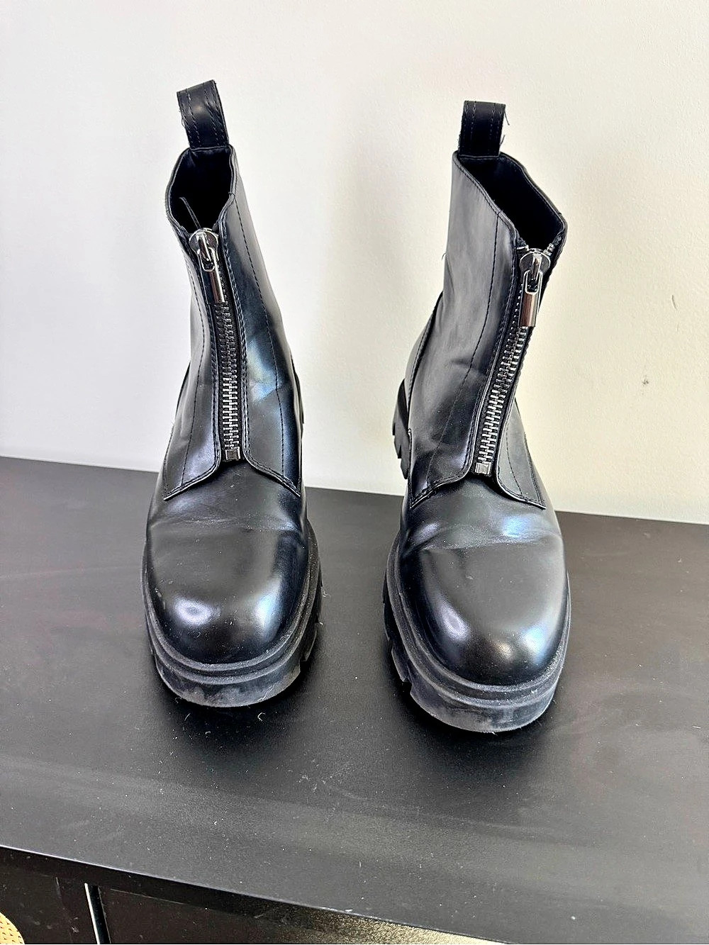 Zara Chunky Front-Zip Ankle Boots Black Ankle Boots EU 44